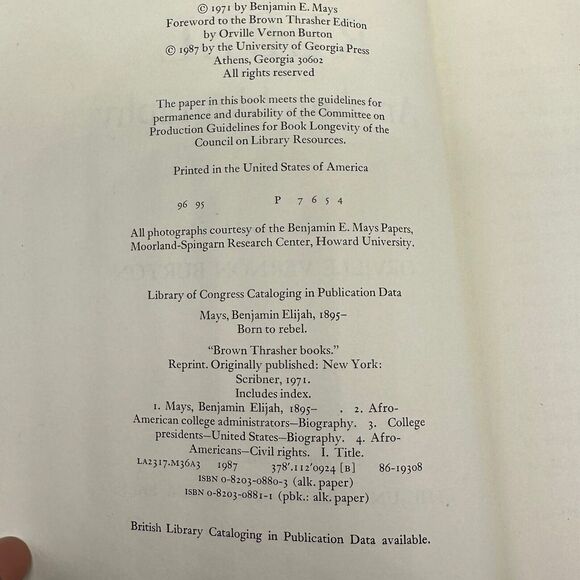 Born to Rebel : An Autobiography Paperback Benjamin E. Mays - Picture 6 of 6